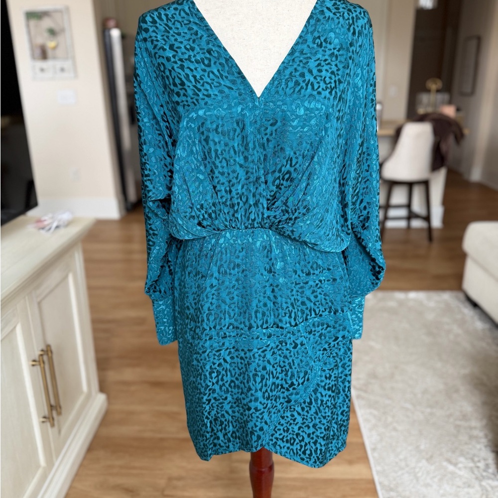 Young Fabulous & Broke Teal Animal Print Long Sleeve Dress